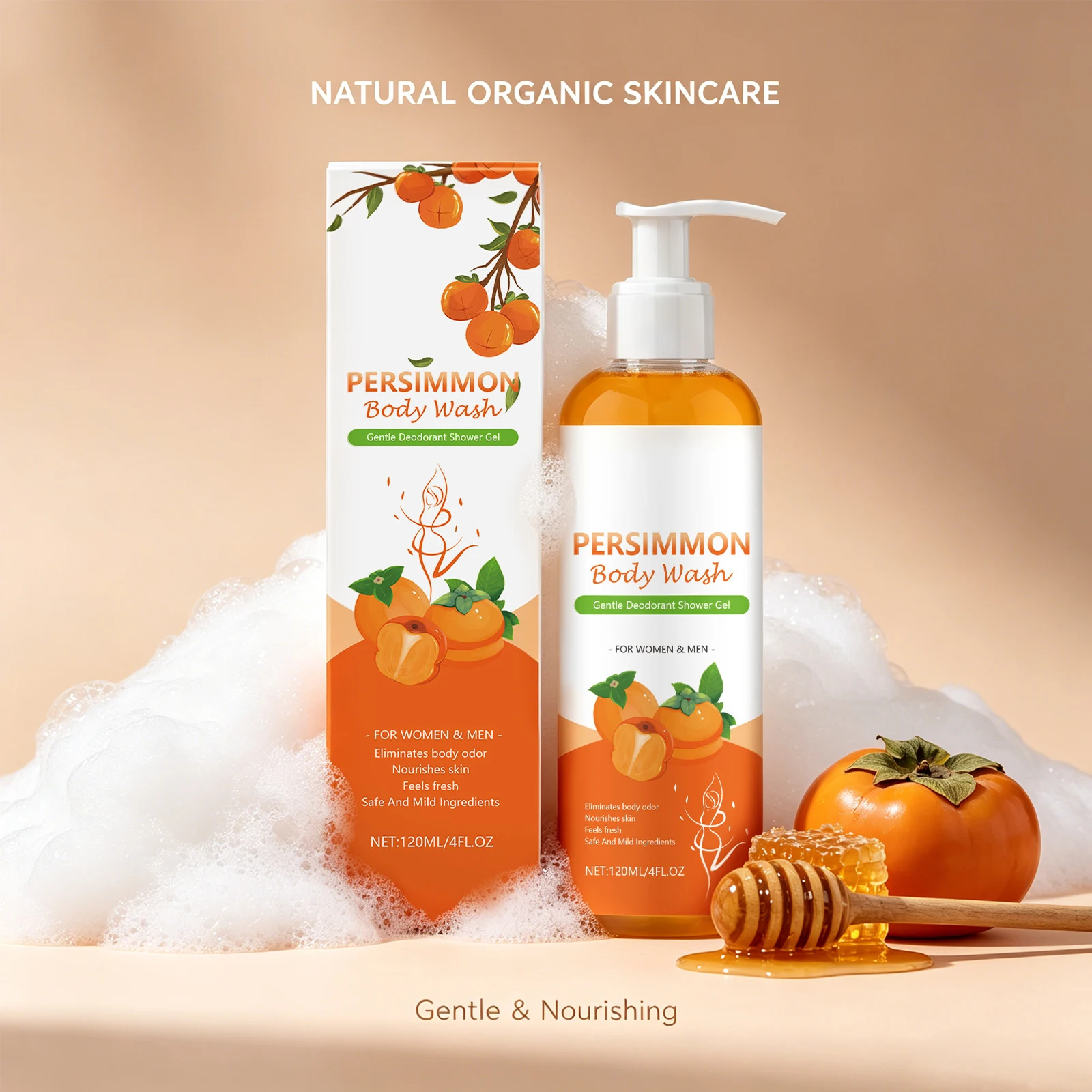 Persimmon Body Wash Reduce Body Bad Odor Remove Excess Oils Deep Hydrating Gentle Cleaning Fruity Aroma Exfoliating Shower Gel