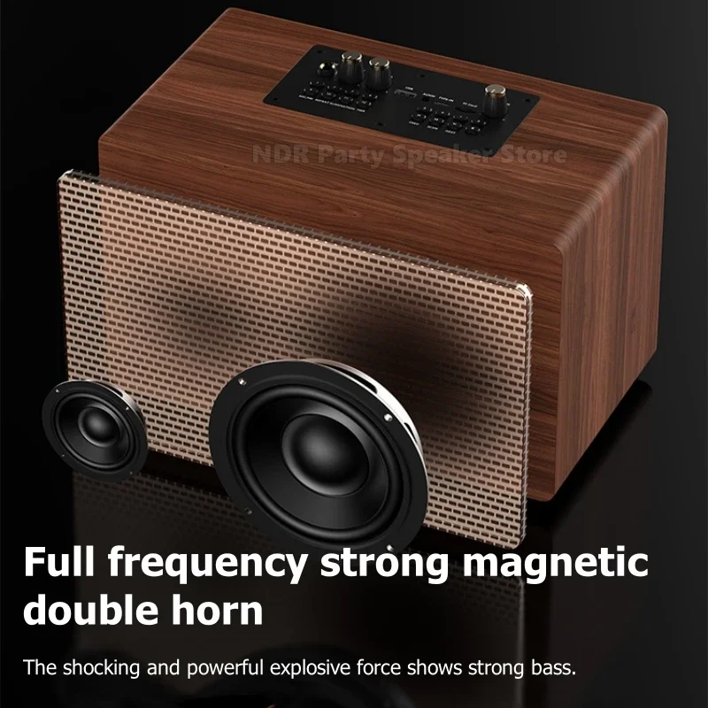 Retro Wooden Bluetooth Speakers 60W Desktop Home Theatre Portable Wireless Sound with Heavy Bass Music Player for Home, Office