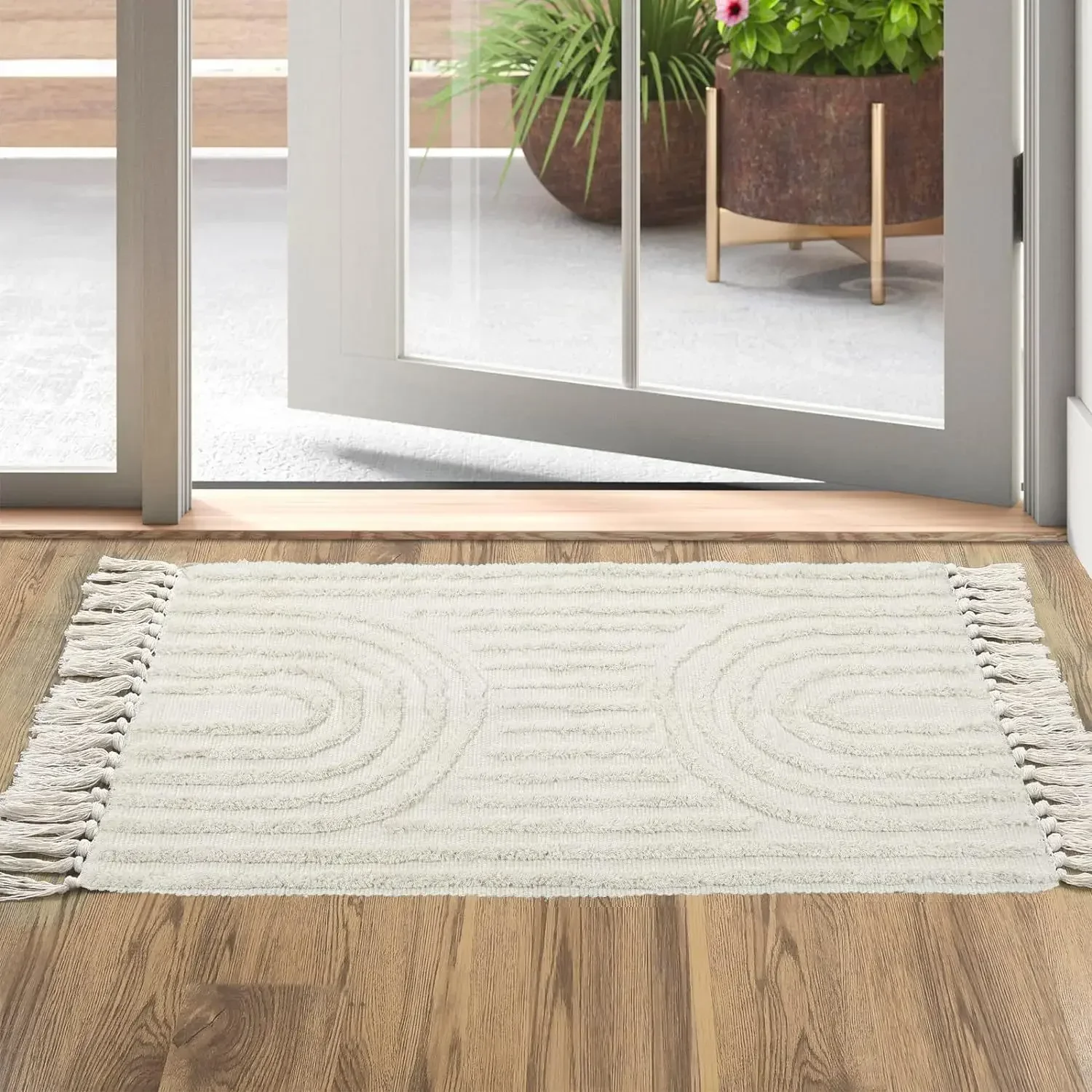 Tufted cotton carpet Living room carpet Hand woven fringed washable bathroom carpet