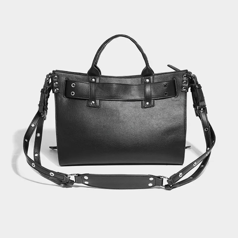 JIOMAY Women Black Goth Bag 2024 Fashion Woman Ladies Moto and Biker Style Shoulder Bag Rivet Belt Large Capacity Tote Bag