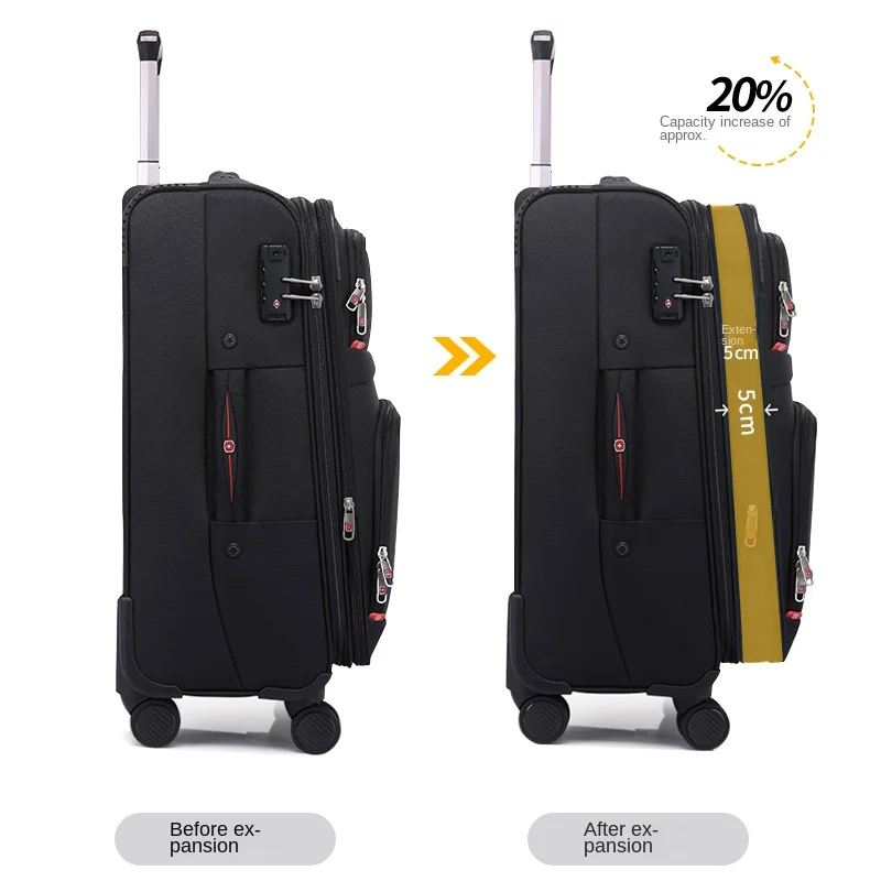 Bagagli da 20-28 pollici Tessuto Oxford impermeabile Valigia di grande capacità Trolley Borsa da trasporto da 20 pollici Valigie da viaggio Lucchetto TSA