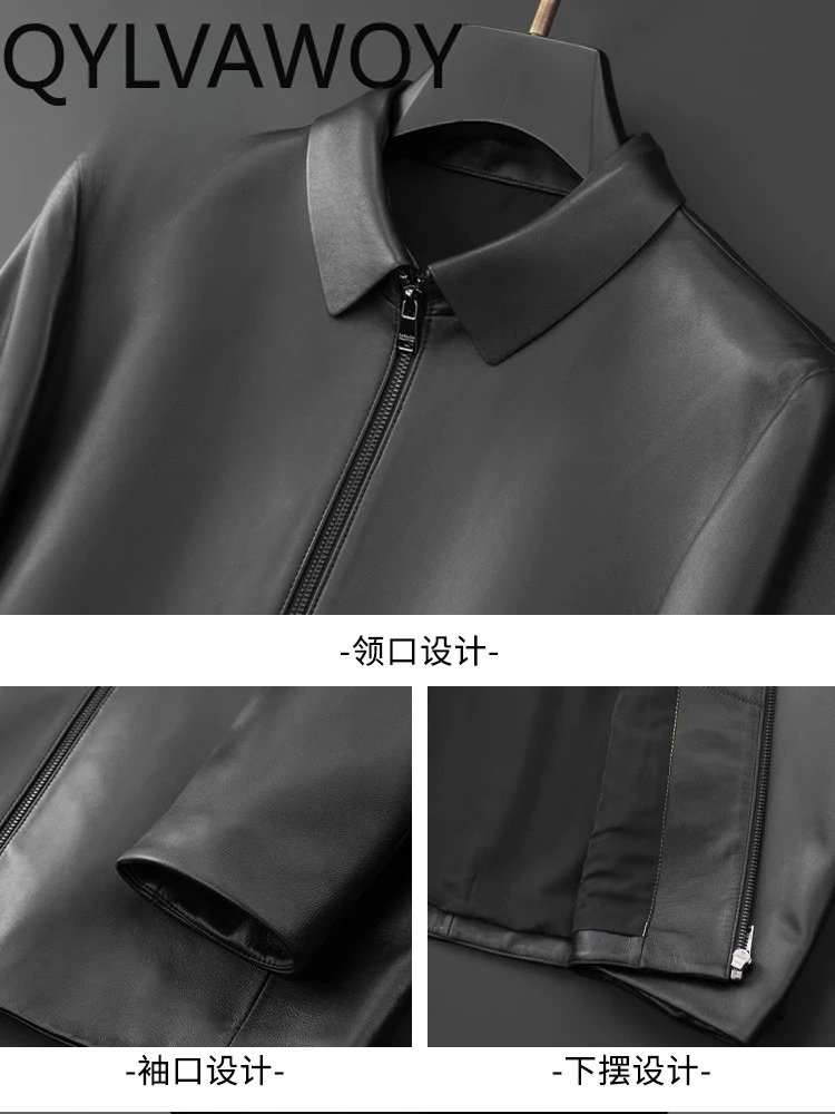QYLVAWOY 2025 الخريف الشتاء جلد الغنم الحقيقي الرجال سترة جلدية الراقية الأعمال عادية منتصف العمر أبي ملابس خارجية LJ2618