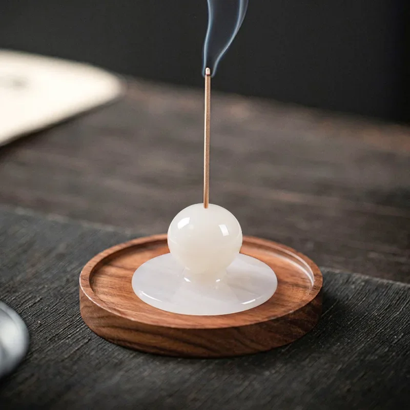 New Chinese marble white jade incense insert ornament medieval home stay tea room incense table incense seat desktop soft dec