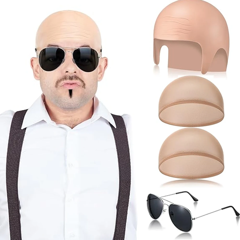 

4 Pcs Bald Caps Set Makeup Bald Head Wig Caps Cosplay Costume Accessories for Men Women Party Supplies