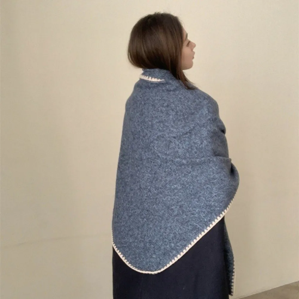 

Модная однотонная вязаная шаль, утолщенная накидка на шею, треугольный шарф, зимний теплый мягкий свитер, шаль, накидка