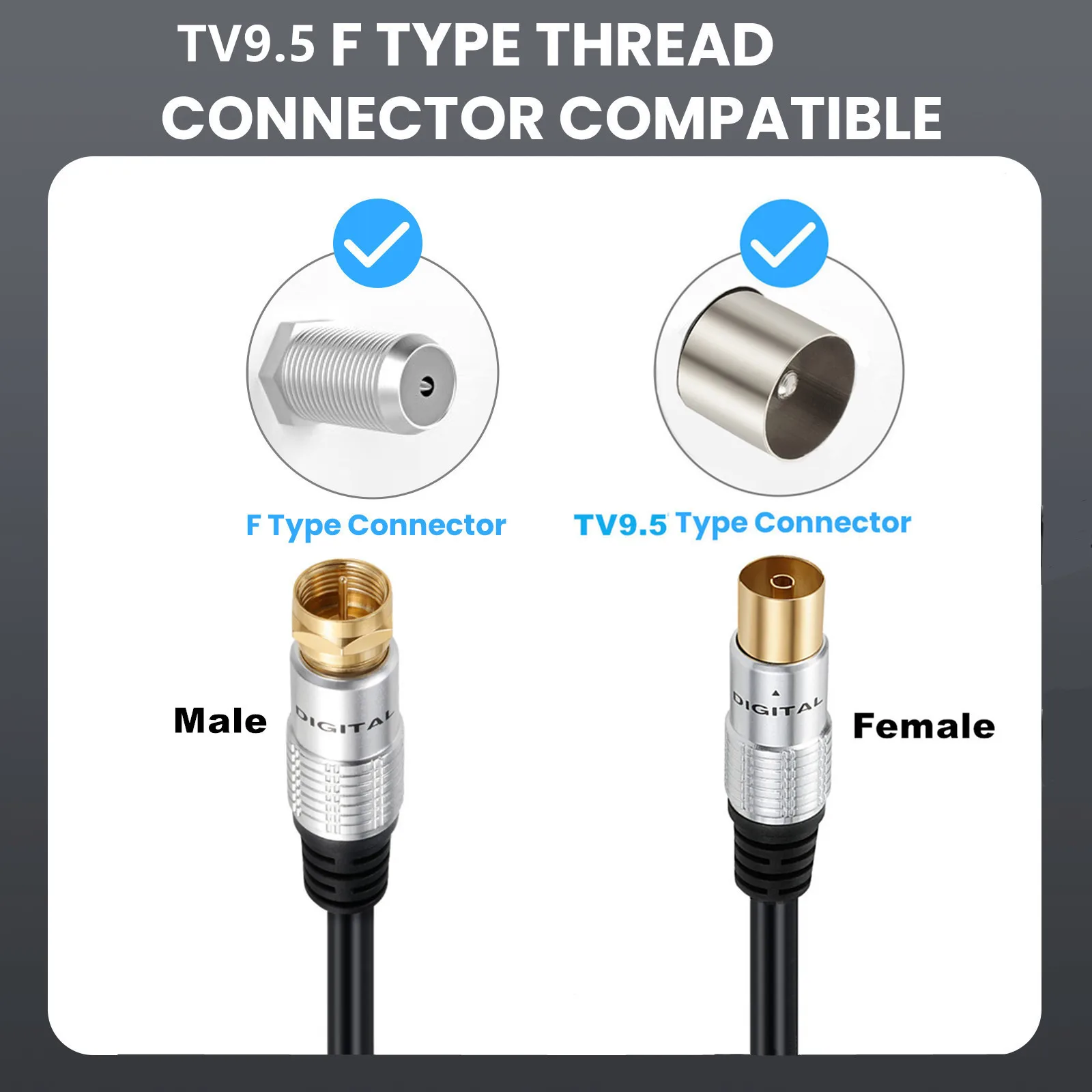 TV 9.5 Female to F Male Closed Circuit Cable Television F Connector RF Cable HD Video Set-Top Box Signal TV Cable