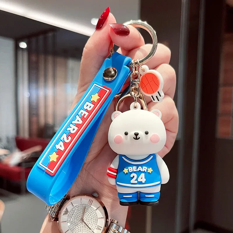 Cute Cartoon Basketball Bear Keychain Creative Anime Doll Children Bag Pendant Car Landyard for Key Ring Accessories Couple Gift