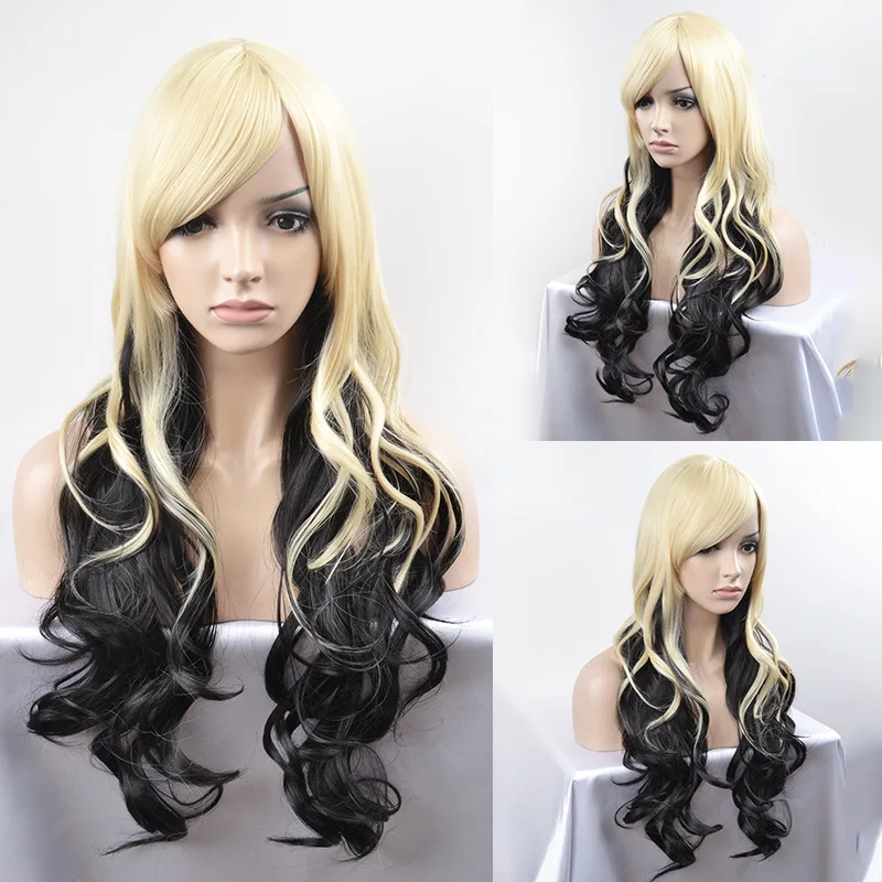 

Women's lifelike wig cover pear curl fade color long hair fashion oblique bangs hair cover Wigs