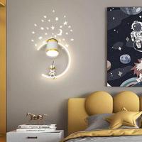 LED Bedroom Bedside Wall Lamp Moon Stars Projection Light for Children's Room Boys Girls Astronaut Decoration