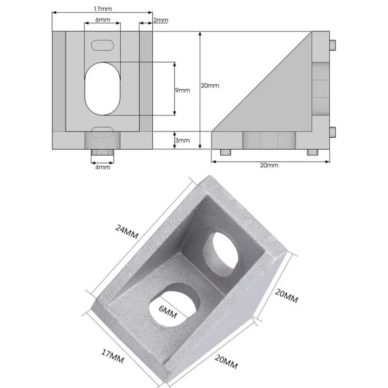 2020 Silver/Black Aluminum Profile Connector Set for MGN 3D Printer 20 Series Aluminum Extrusions Profiles Frame with 6mm Slot