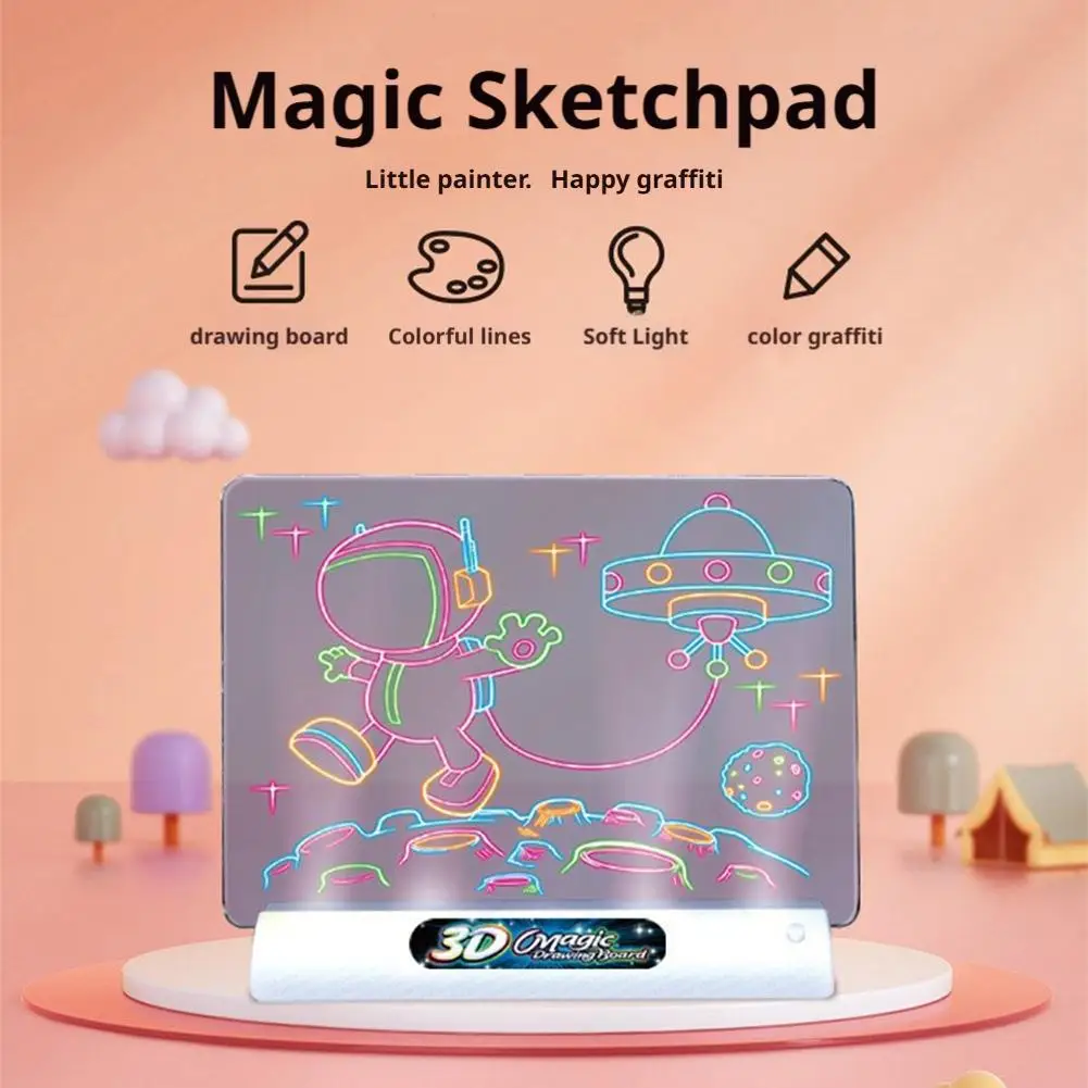Blocco da disegno magico a LED 3D per bambini Spazio colorato Dinosauro oceano Tavolo da pittura illuminato Giocattolo educativo creativo Coltiva compagni di giochi