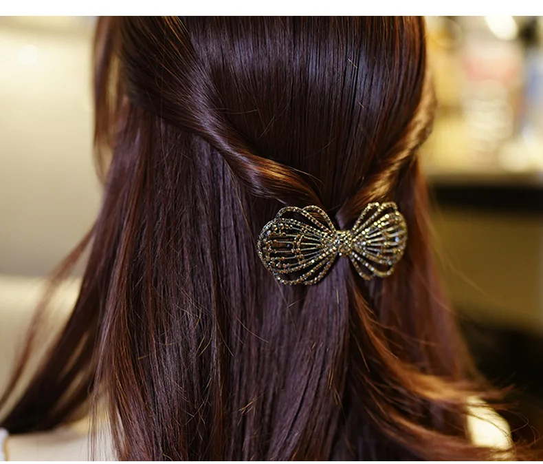 

Women‘s Black Rhinestone Half-Up Hair Clip Large Horizontal Spring Barrette Back of Head Ponytail Holder Shiny Daily Wear