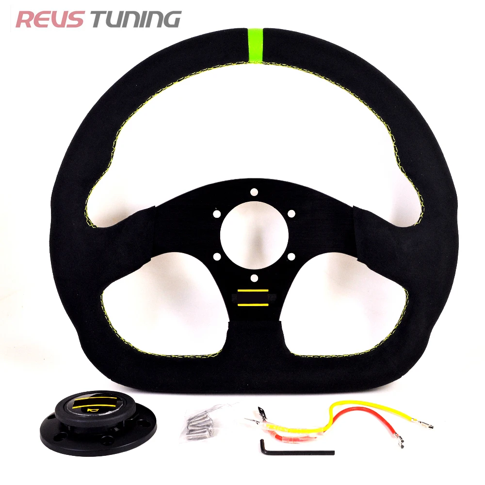 جودة عالية شقة D شكل الكانتارا الأخضر غرزة سيارة سباق سباق الرياضة المقود لعبة كمبيوتر القيادة محاكاة المقود #5