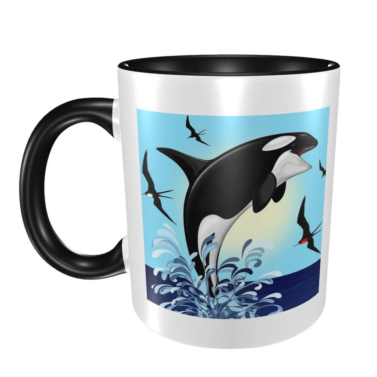 Orca Killer Whale Jumping Out The Ocean Mug Funny Ceramic Coffee Cups Tea Mugs Milk Cup Drinkware Gift for Woman Man