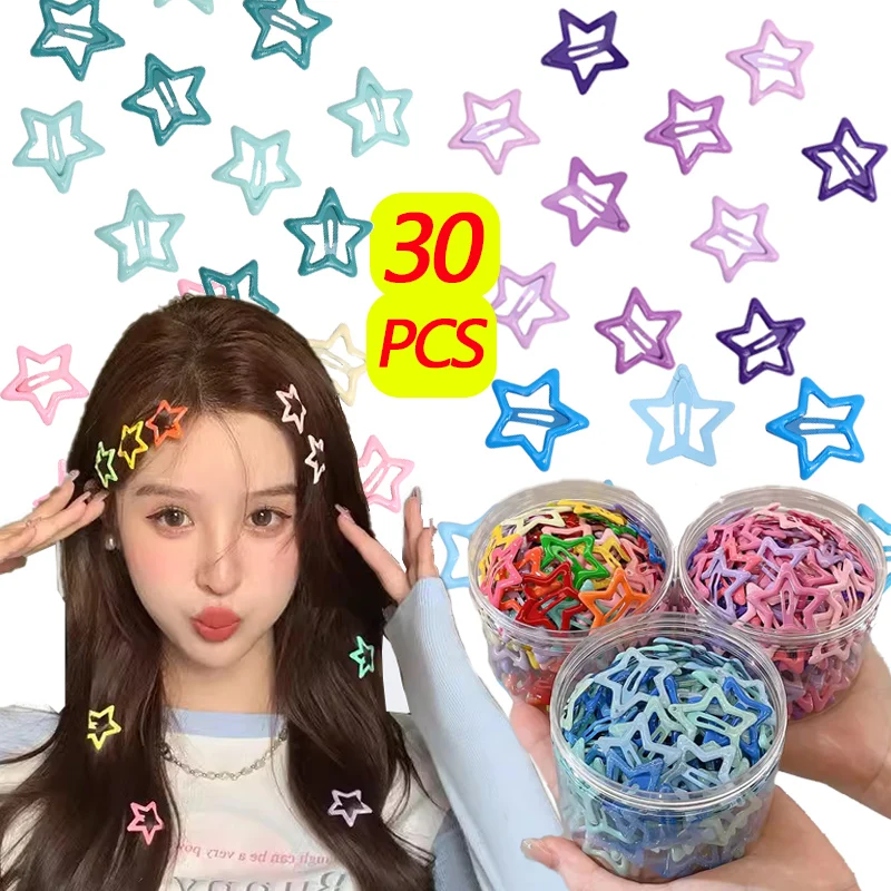 

30pcs Colorful Star BB Hair Clips Girls Dopamine Y2K Cute Star Barrettes Women Simple Metal Snap Clip Headdress Hair Accessories