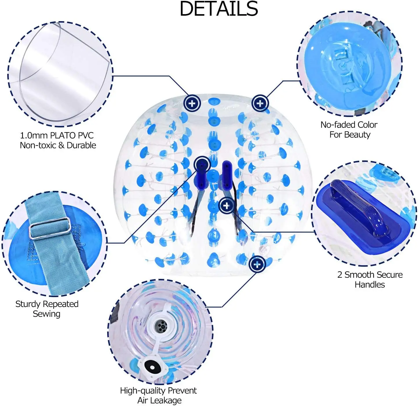 ลูกบอลกันกระแทกเป่าลม HIBADOU ขนาด 1.2 เมตร (4 ฟุต) ลูกบอลฟุตบอลแบบฟองอากาศ วัสดุ TPU ลูกบอลซอร์บ ลูกบอลแฮมสเตอร์สำหรับเด็ก