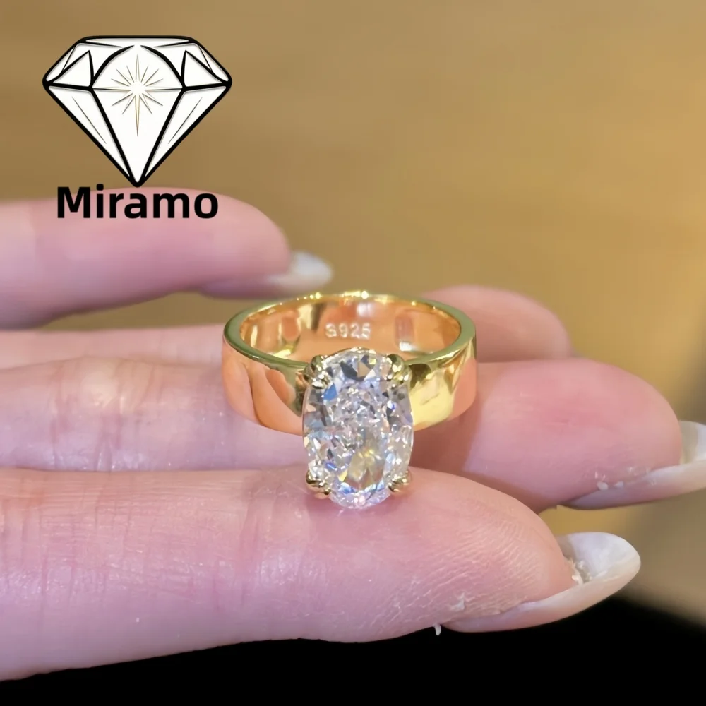 4.5Carat Oval Cut Moissanite Engagement Ring Wide Band Diamond Wedding Rings for Women S925 Sterling Silver with Certificate