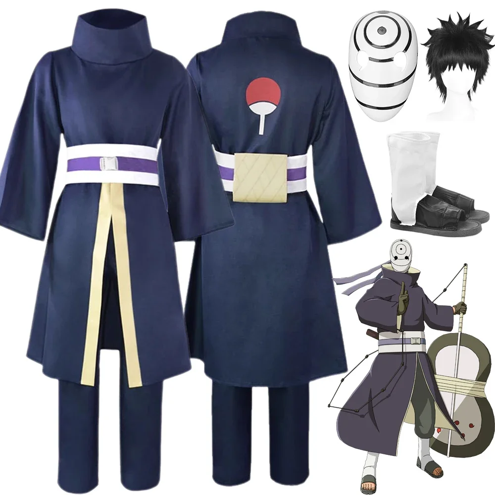 

Anime Uchiha Cosplay Obito Costumes Japanese Ninja Robe Kimono Full Set Uniform Halloween Costumes for Men Cosplay Costume Props