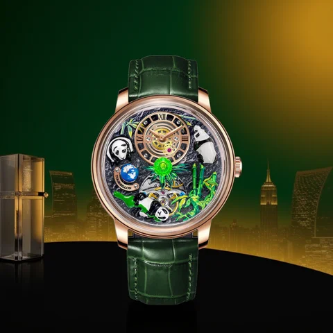 2025 pindu nova série panda símbolo do tesouro nacional relógio mecânico masculino bola de cristal rotativa 45.5mm relógios de pulso masculino m2791b