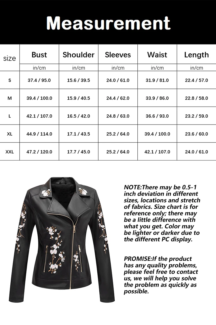 Giolshon Autumn Flowers Embroidery PU Leather Jacket Women Slim Turn-Down Collar Outerwear Zipper Moto Biker Coats Tops Clothes