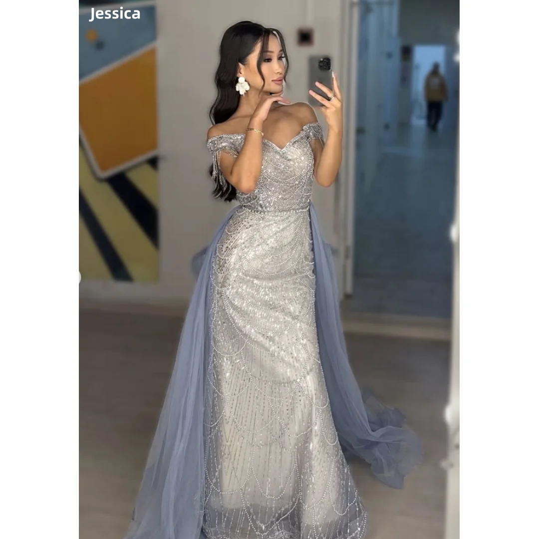 

Джессика Роскошные вечерние платья ручной работы из бисера Элегантные женские платья для выпускного вечера Русалка Небесно-голубые вечерние платья Vestidos De Gala