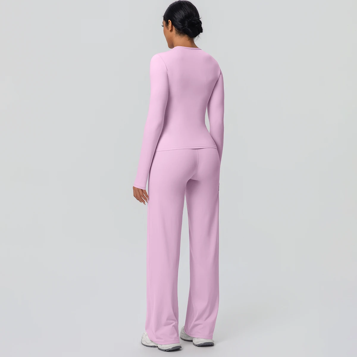 Conjunto de Yoga y gimnasio para mujer, camisas ajustadas de manga larga para correr, Top de entrenamiento de secado rápido, pantalones de pierna ancha de estiramiento alto, conjunto de Yoga fino, 2 piezas