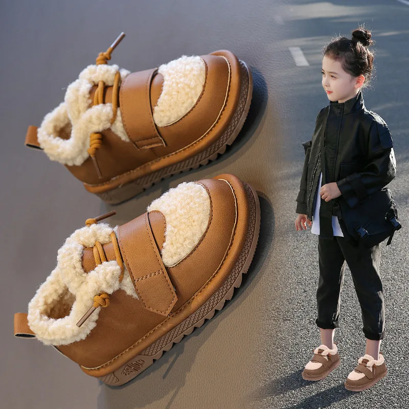 2024 Winter New Girls Shoes Thicken Warm Kids Snow Boots Non-slip Children Cotton Shoe Fashion Plush Casual Shoes Tenis De Niña