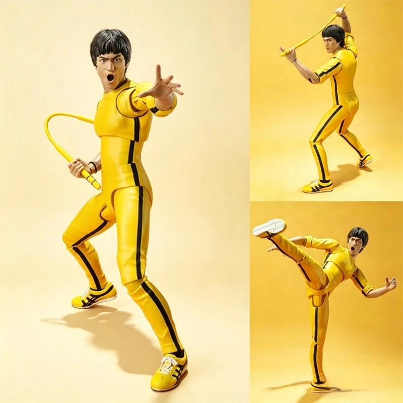 Figura de Acción Articulada de Bruce Lee en Traje Amarillo de 14 cm, Estatua Decorativa de Escritorio, Colección de Modelos Móviles, Juguete de Regalo para Niños