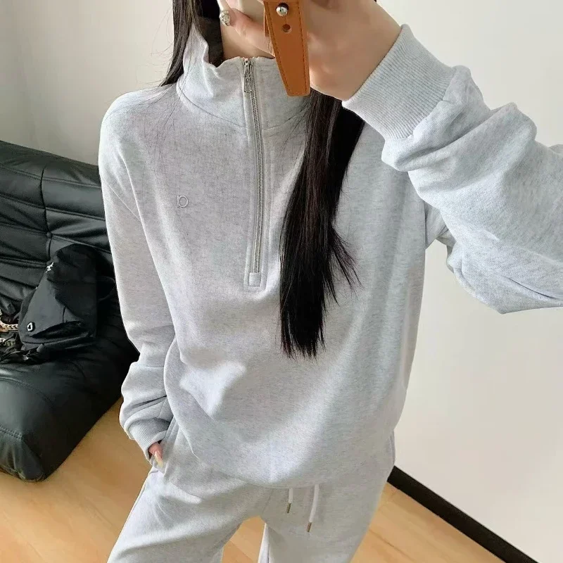 2026 Spring New Running Fitness Sports Pullover Cotton Half-zip Hoodies Women Loose Fit Stand Collar Oversized Sweatshirts
