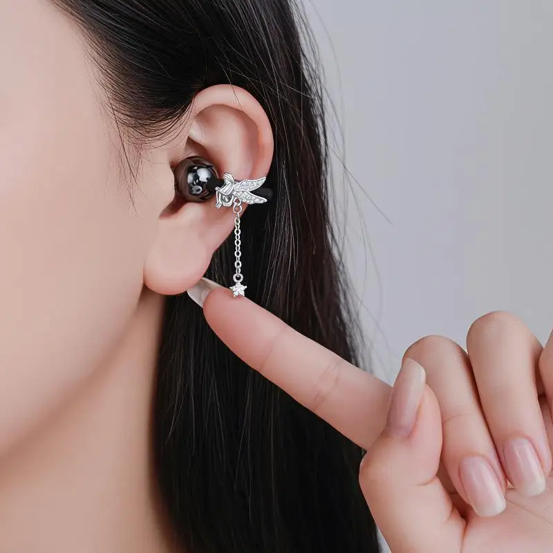 Silver Fairy Wireless Earbud Decor Clip Sparkly Cubic Zircon Dangle Star Pendant For Women Girls Daily Wear Parties Dating
