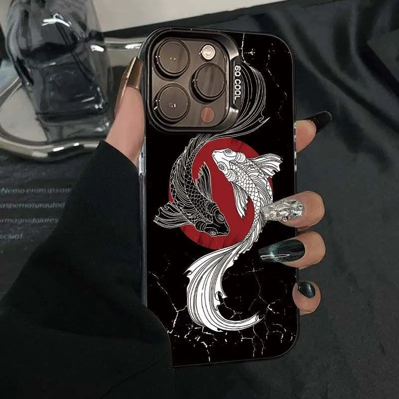 

Design of the Qiankun Koi pattern phone case for iPhone 16 15 14 13 12 11 Pro/ Max/Plus shock-proof rear cover anti-fingerprint