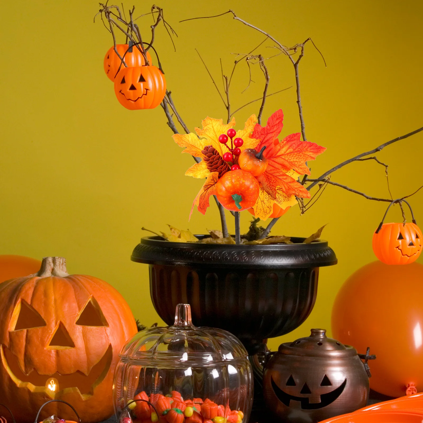 

2pcs Simulation Pumpkin Decoration Harvest Garden Stakes For Halloween Party Decor Fall Seasonal Decoration Autumn Props