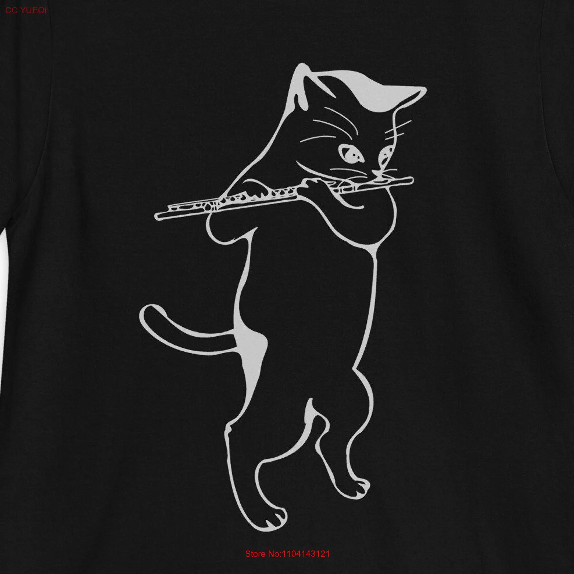 Flute Player T Shirt Flutist Cat s Playing for Flutists Lover  long or short sleeves