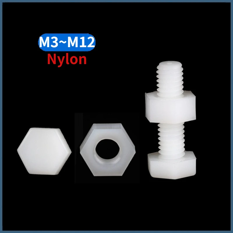 White Nylon Plastic Bolt Hex Fully Threaded Set Screws With Hexagon Full Nuts Set M3 M4 M5 M6 M8 M10 M12