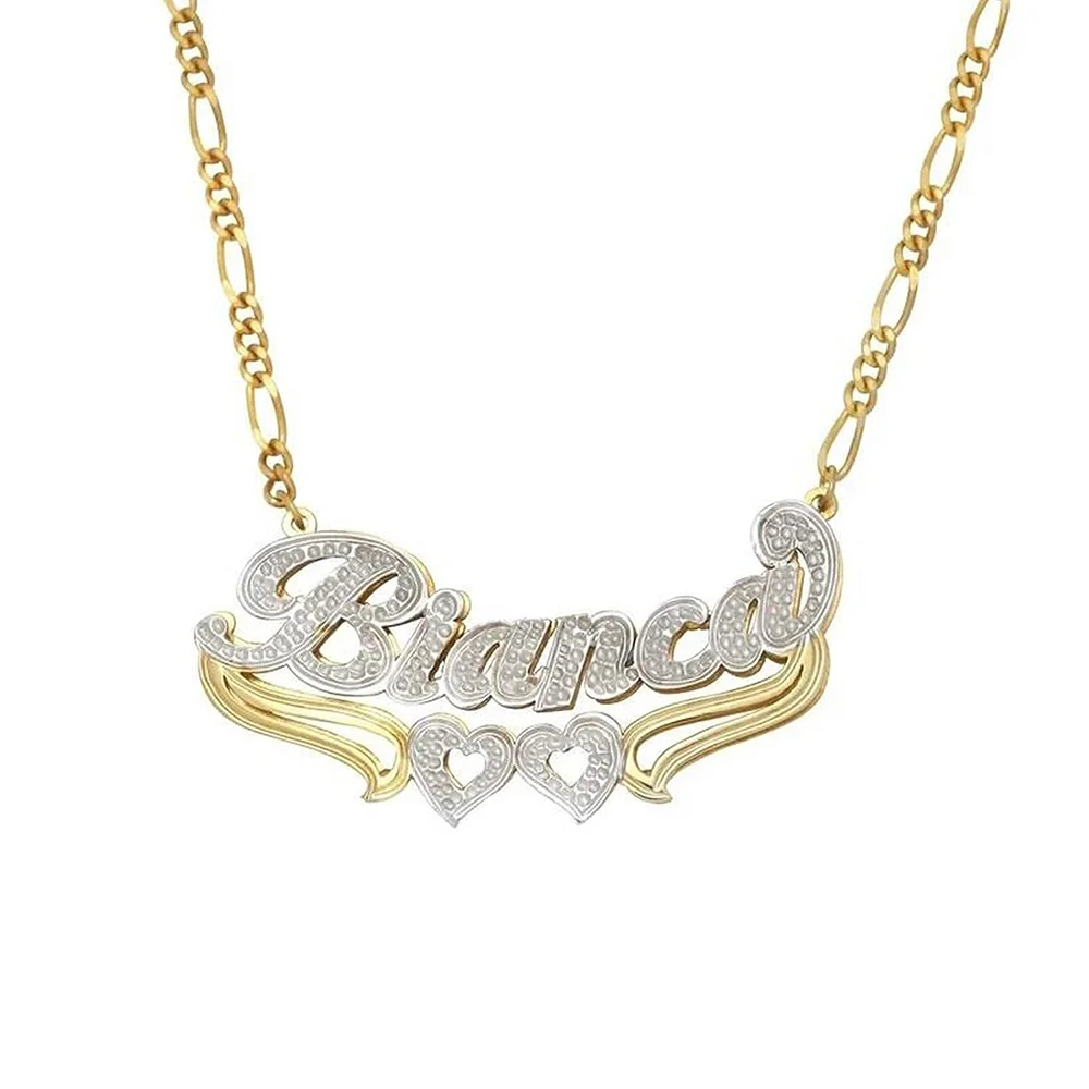 Custom Name Necklace Stainless Steel Double Plate 3D Nameplate Jewelry Bold Necklace Gift for her