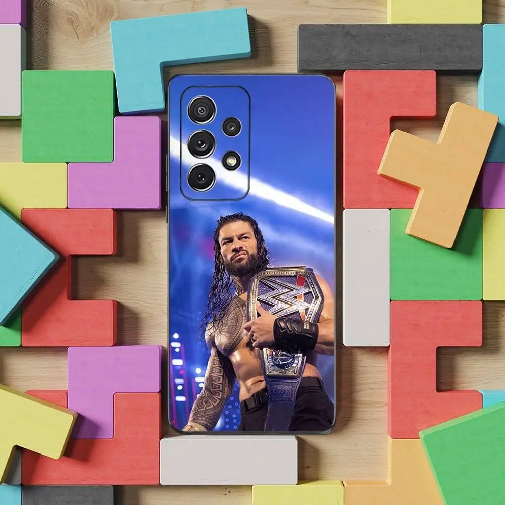 حافظة هاتف W-WWE T-The S-Shield لهاتف سامسونج S25، S24، S23، S22، S21، S20، S10، Ultra، Plus، Lite، FE، غطاء أسود من السيليكون الناعم