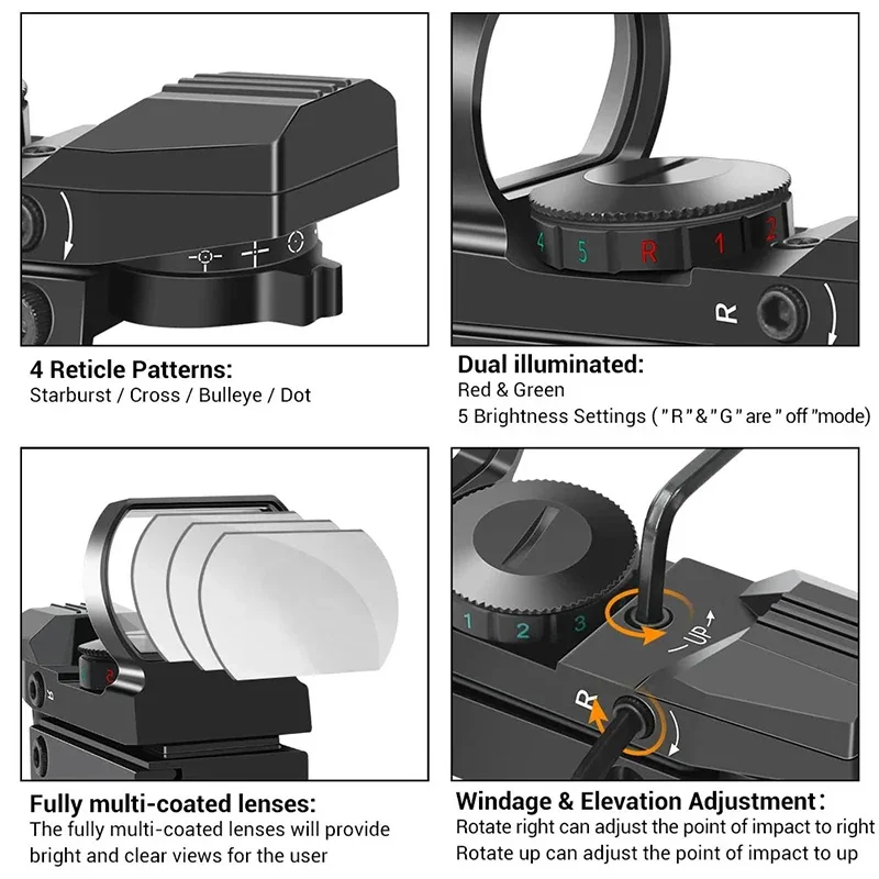 Red Dot Scope Adjustable Shooting Airsoft Sight Reflex 4 Reticle Red Green Point Sights Aiming Optical Reflection Tactical Scope
