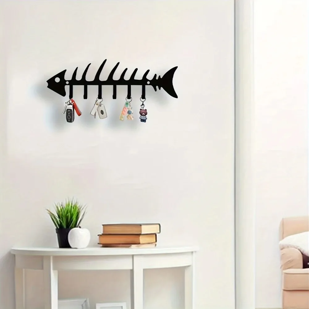 CIFBUY Fishbone Iron Wall Hook Rack, Metal Key Holder, Wall Mount Storage Accent Ornament for Home Entryway Wall Decor