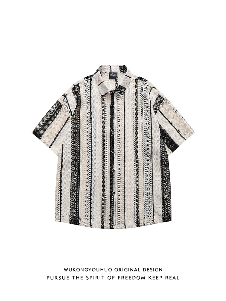 

Летняя мужская повседневная рубашка с коротким рукавом, винтажная, брендовая, свободного кроя, молодежная, модная, на пуговицах