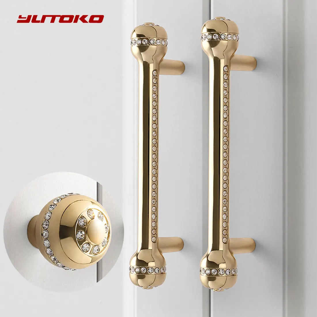 

YUTOKO Cabinet Handle Gold Wine Wardrobe Door Knobs Crystal Ball Type Diamond Pulls Knobs Single Hole Decor Furniture Hardware