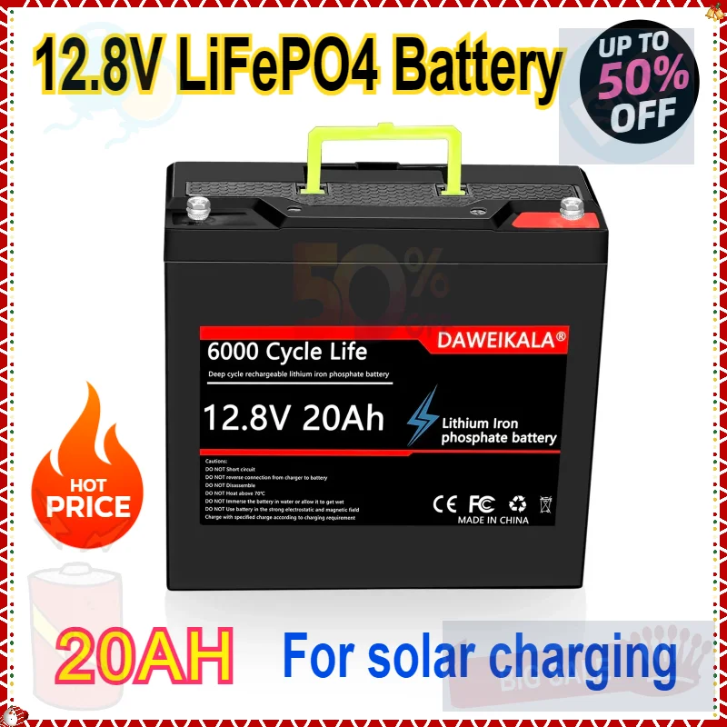 

12.8V 20Ah Lithium Battery LiFePO4 DeepCycle Rechargeable Battery With 20A BMS For Solar Wind Power Marine Fish Finder Ride-on