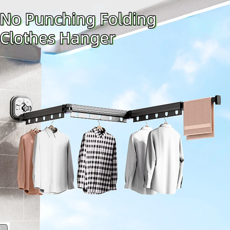 

Suction Wall Mount Folding Clothes Drying Rack No Punching Folding Clothe Hanger Aluminum Retractable Drying Rack Invisible Hang