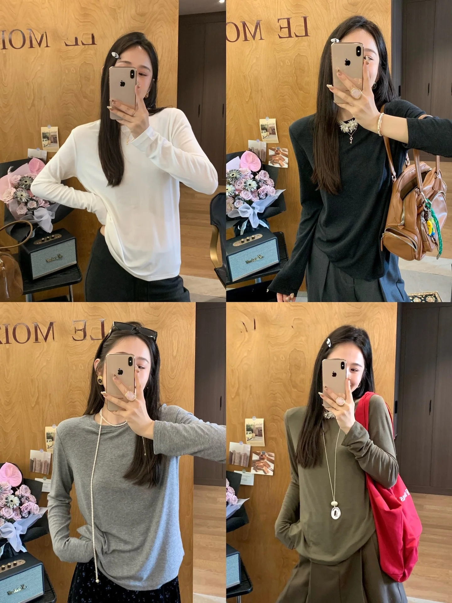 

Zhen Chun Hua Er Lam Jing Tian Silk Wool Mask Loose Comfortable Women's T-irt Ba S Design Casual Sle Long Sve Top