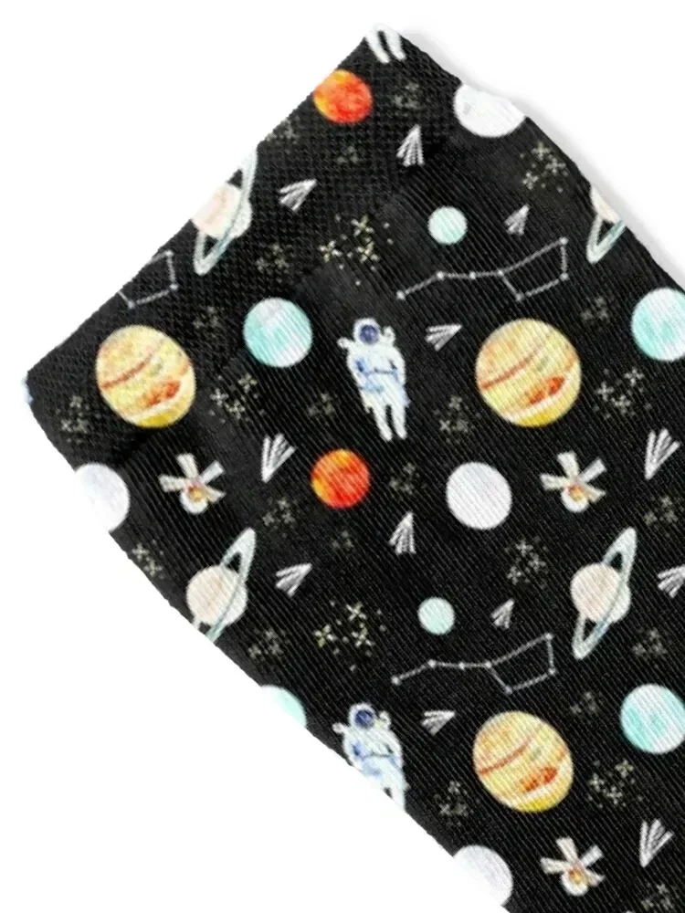 Outer Space Adventure Pattern - Black Socks sports and leisure cute FASHION New year's Socks Women's Men's