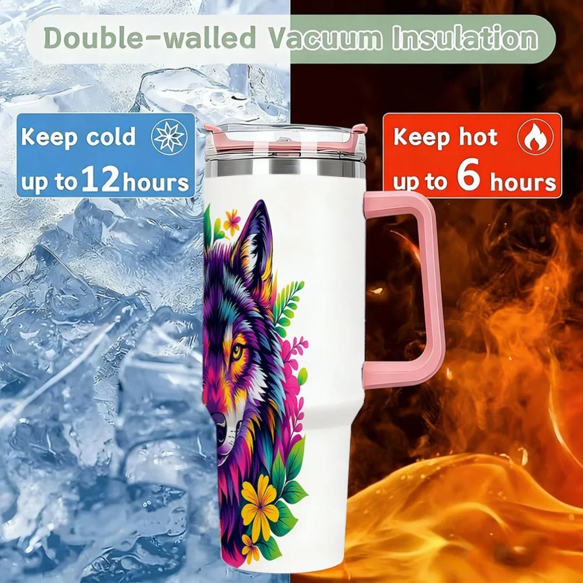 Single Piece 40Oz Stainless Steel Insulated Tumbler, Featuring a Second-Generation Handle And a Third-Generation Locking Lid, Complete with a Straw And Cap, Showcasing a Stylish And Creative Design - Double-Layer Vacuum Insulated Travel Mug