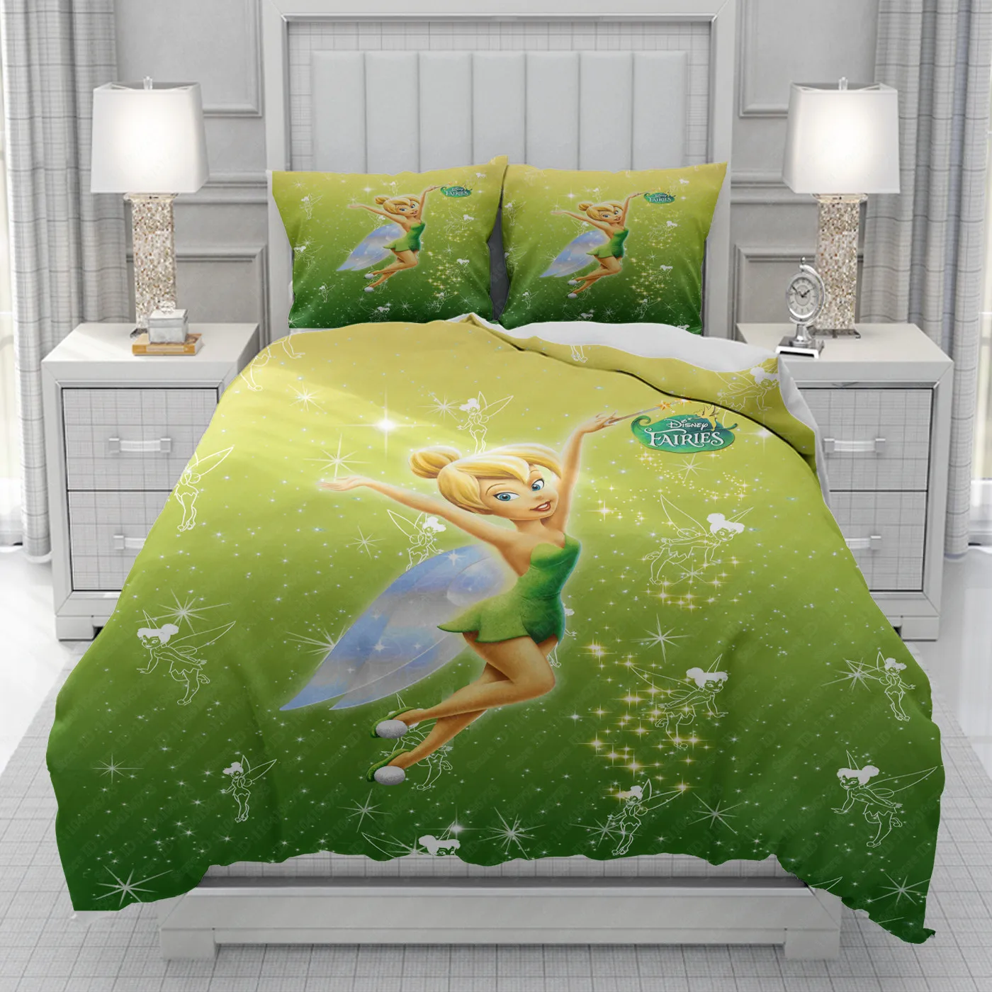 Tinkerbell-funda nórdica de princesa para hombre, mujer y niño, juego de cama con estampado de dibujos animados de Disney, edredón suave y cómodo