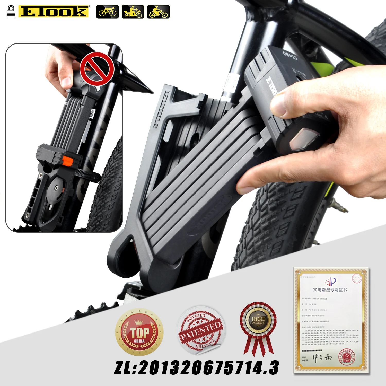 

STLF Etook Heavy Duty Anti Theft Folding Lock Compact Steel Bicycle Lock for E Bike Scooter Motorcycle Professional Strong Chain