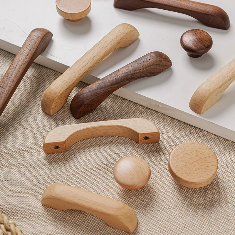 Wooden Handles Nordic Bridge Type Closet Dresser Wardrobe Door Pulls Wood Handles for Cabinets and Drawers Furniture Handles