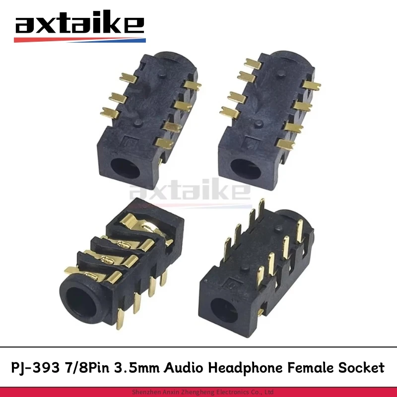 10PCS PJ-393 7Pin 8Pin 3.5mm Audio Headphone Female Socket Jack Gold-Plated 7 / 8 Foot 4 Section DIP SMD SMT PJ393 Connector