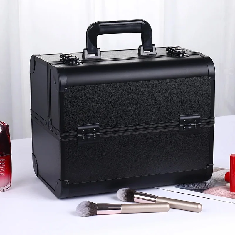 Makeup Train Box With Professional Adjustable 4 Trays Makeup Box Makeup Storage Box With Lock And Compartment